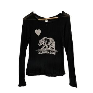 GABY With Love Long Sleeve See Through Knit Shirt California Love Bear Y2k Sz M